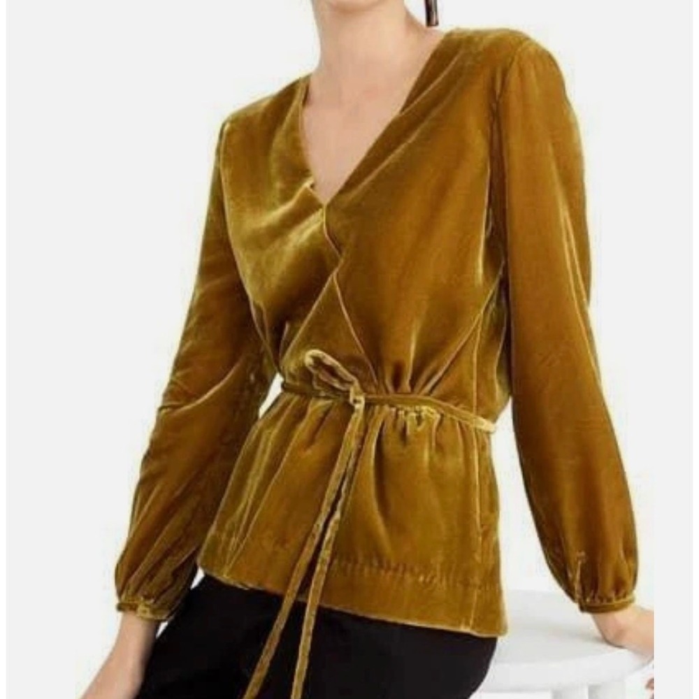 J. Crew Faux-wrap top Blouse draped velvet J4962 yellow gold $98 NWT 10